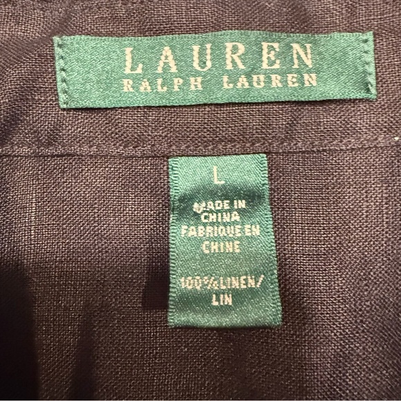 Lauren Ralph Lauren LINEN Button Down Shirt Black Gold Buttons Size L NEW Sz L - Picture 6 of 9